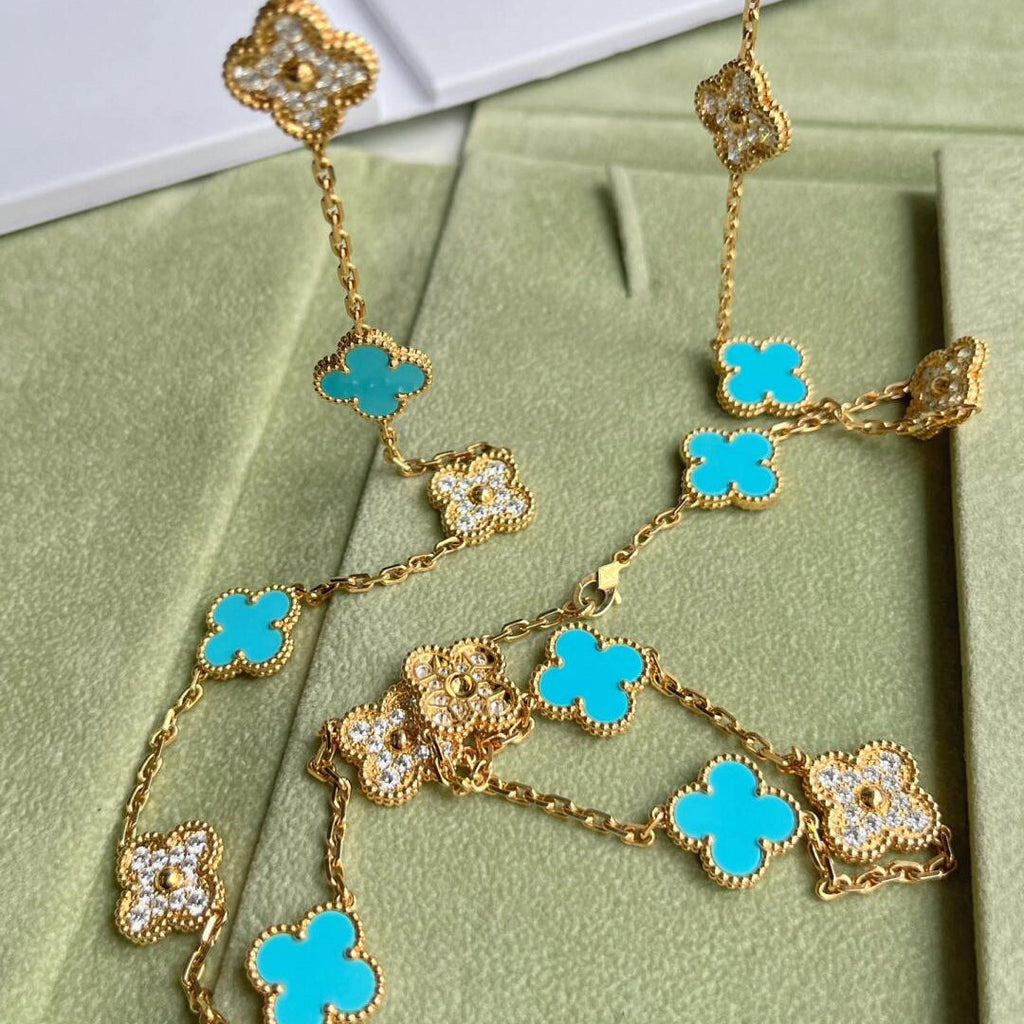 VCA CLOVER 20 MOTIFS TURQUOISE DIAMOND NECKLACE