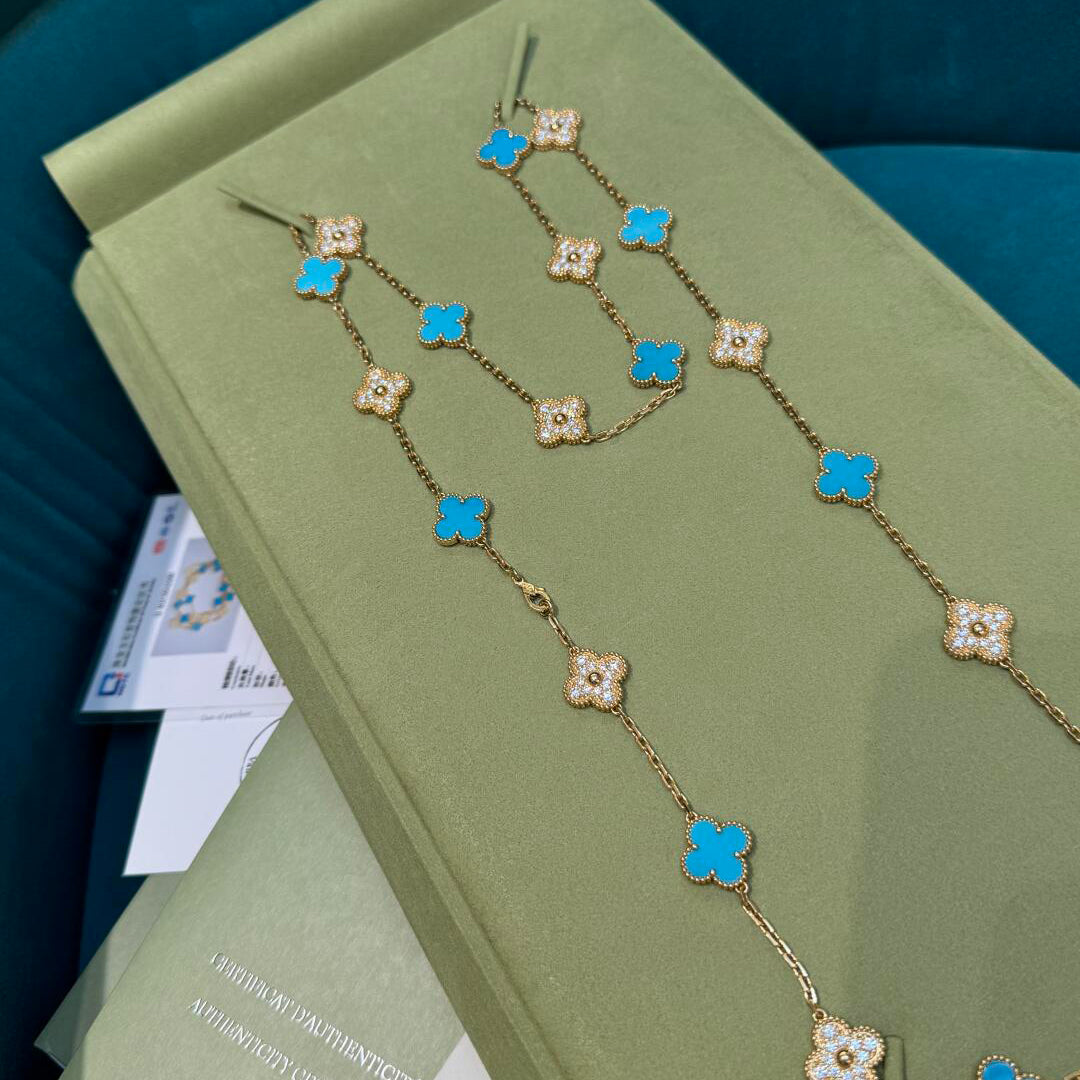 VCA CLOVER 20 MOTIFS TURQUOISE DIAMOND NECKLACE