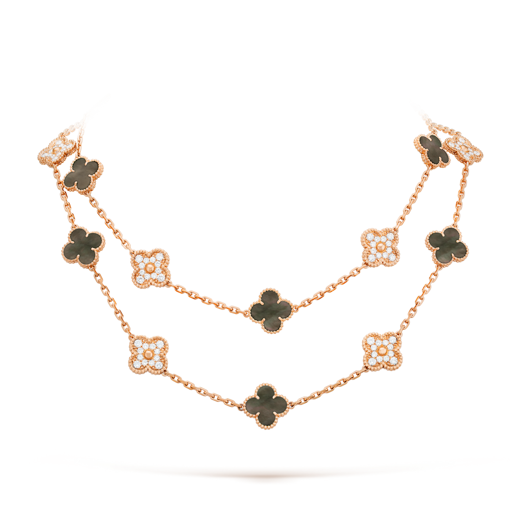 VCA CLOVER 20 MOTIFS DARK MOP DIAMOND NECKLACE