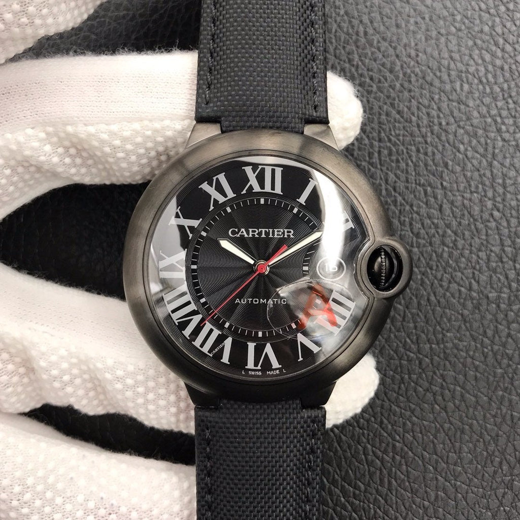 CARTIER BALLON BLEU DATE 42MM AUTOMATIC STEEL PVD CASE BLACK DIAL