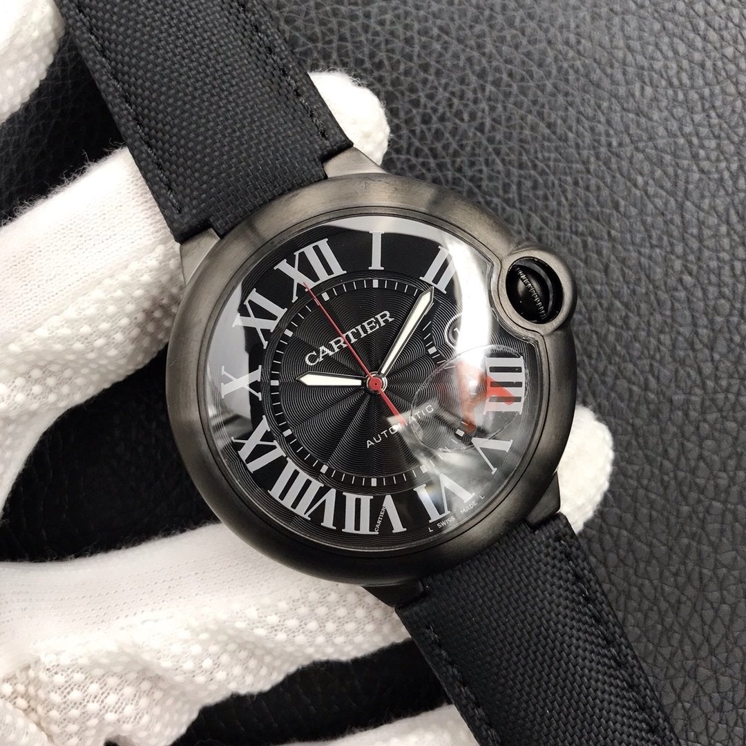 CARTIER BALLON BLEU DATE 42MM AUTOMATIC STEEL PVD CASE BLACK DIAL
