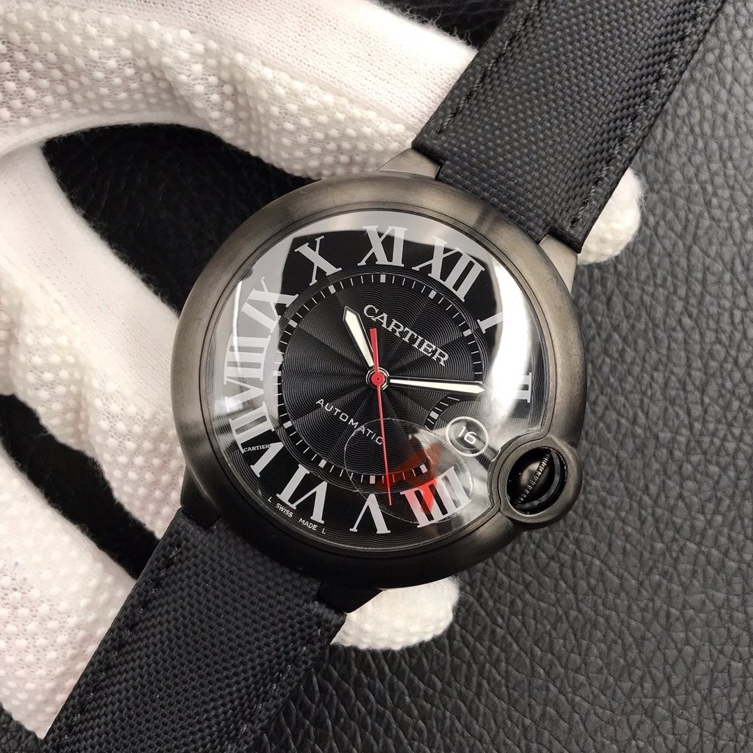 CARTIER BALLON BLEU DATE 42MM AUTOMATIC STEEL PVD CASE BLACK DIAL