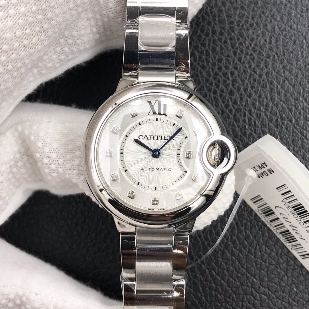 CARTIER BALLON BLEU 33MM AUTOMATIC WHITE DIAL DIAMOND HOUSE MAKER