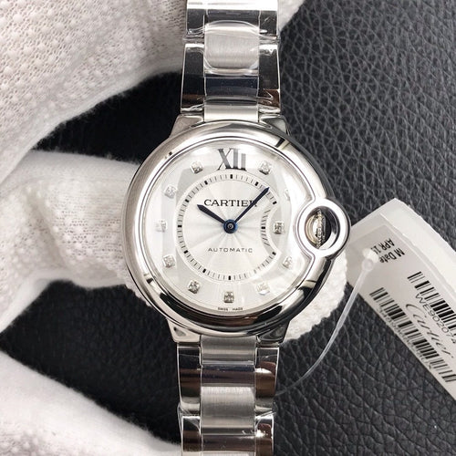CARTIER BALLON BLEU 33MM AUTOMATIC WHITE DIAL DIAMOND HOUSE MAKER