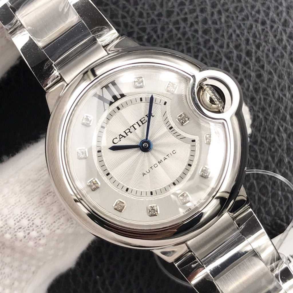 CARTIER BALLON BLEU 33MM AUTOMATIC WHITE DIAL DIAMOND HOUSE MAKER