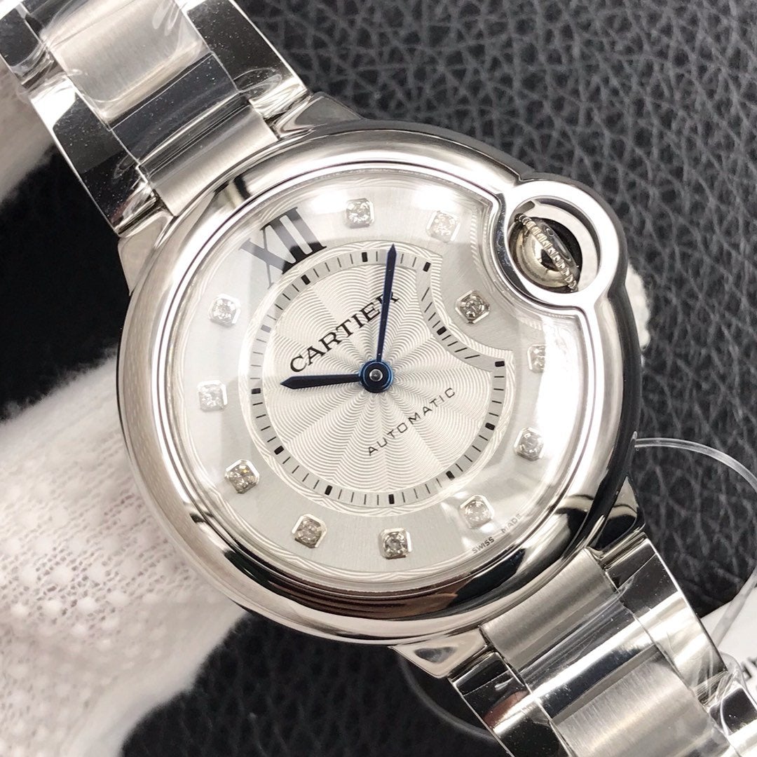 CARTIER BALLON BLEU 33MM AUTOMATIC WHITE DIAL DIAMOND HOUSE MAKER