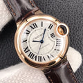 CARTIER BALLON BLEU 33MM AUTOMATIC ROSE GOLD CASE BROWN LEATHER