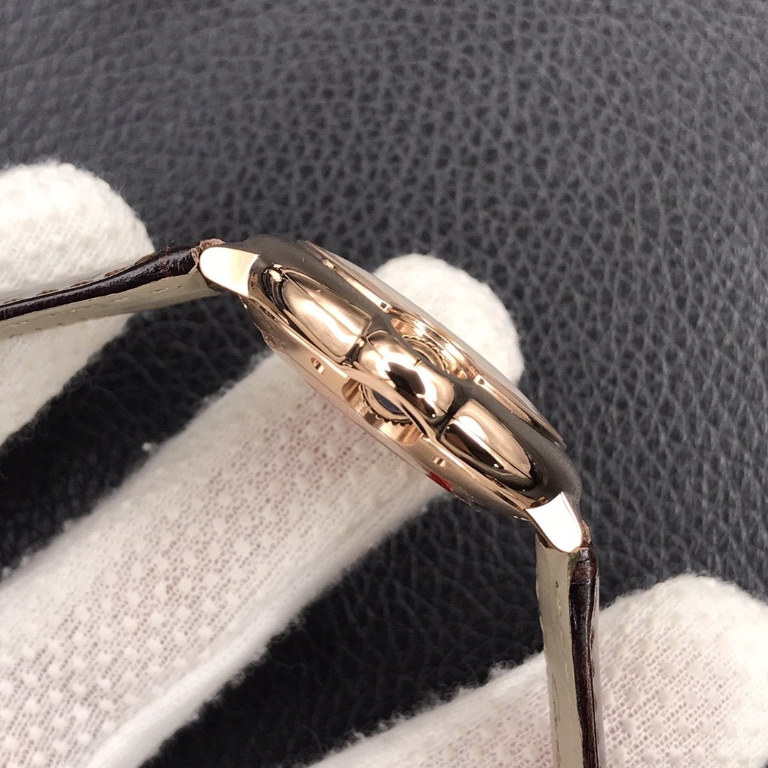 CARTIER BALLON BLEU 33MM AUTOMATIC ROSE GOLD CASE BROWN LEATHER