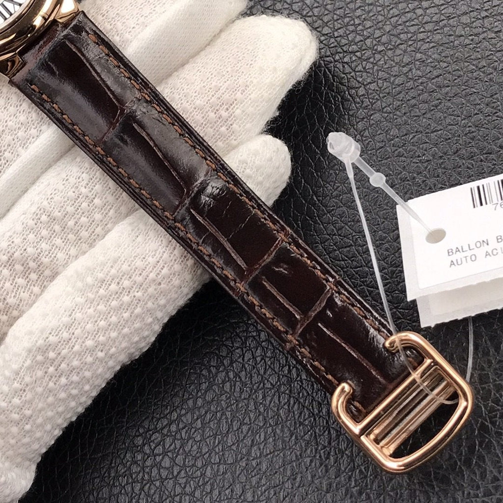 CARTIER BALLON BLEU 33MM AUTOMATIC ROSE GOLD CASE BROWN LEATHER
