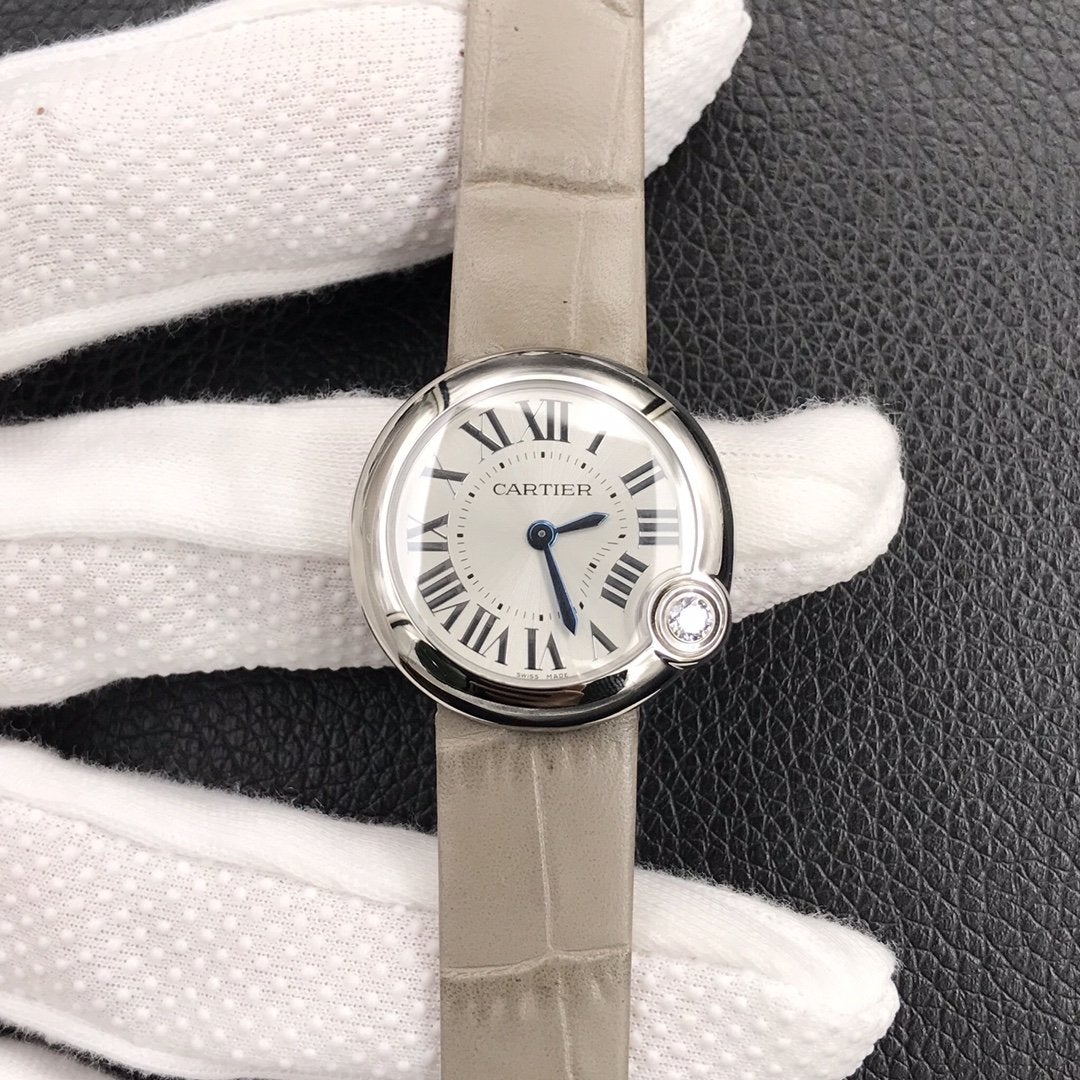 CARTIER BALLON BLANC DE CATIER QUARTZ STEEL CASE GREY LEATHER
