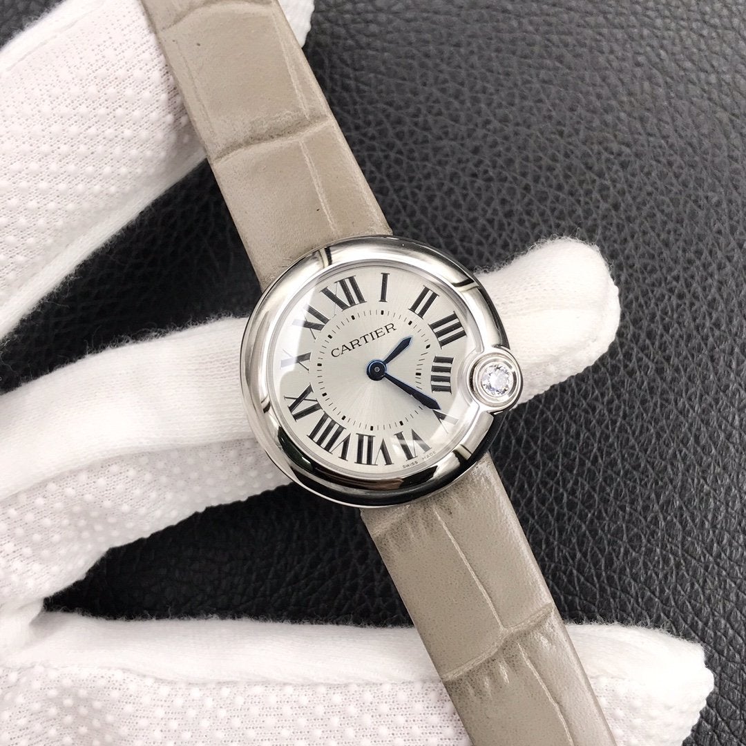 CARTIER BALLON BLANC DE CATIER QUARTZ STEEL CASE GREY LEATHER