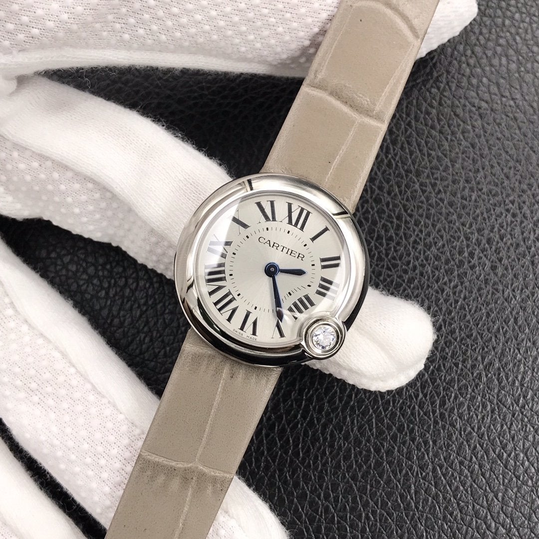 CARTIER BALLON BLANC DE CATIER QUARTZ STEEL CASE GREY LEATHER