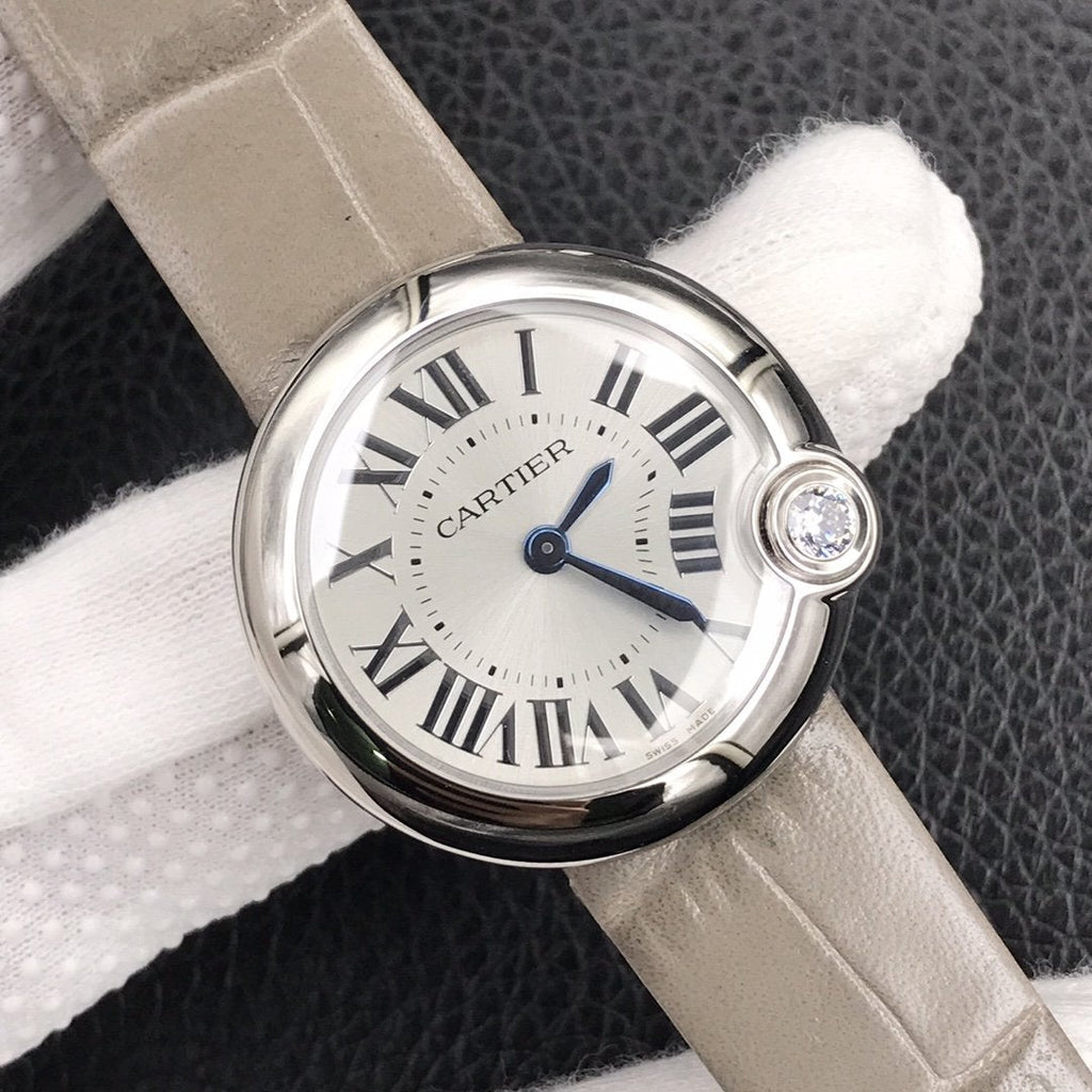 CARTIER BALLON BLANC DE CATIER QUARTZ STEEL CASE GREY LEATHER