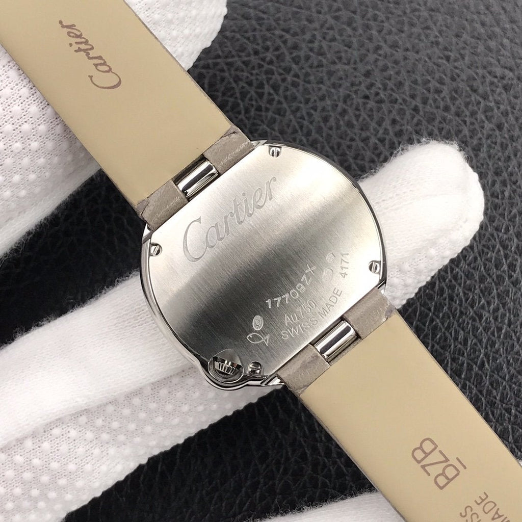 CARTIER BALLON BLANC DE CATIER QUARTZ STEEL CASE GREY LEATHER