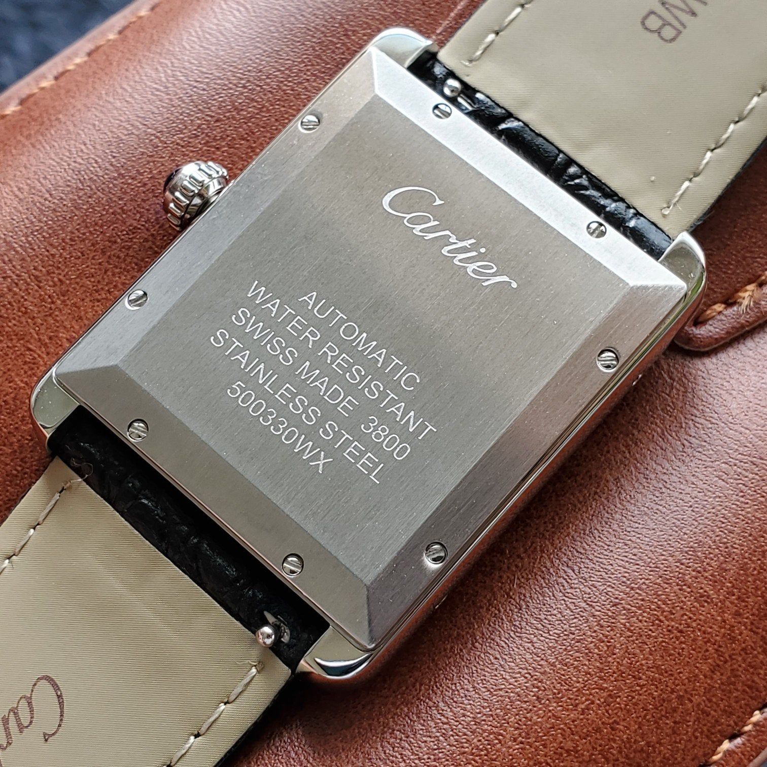 CARTIER TANK SOLO XI 41 STEEL CASE BLACK LEATHER STRAP