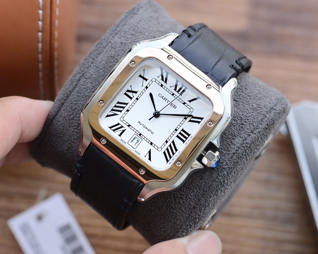 CARTIER SANTOS DE CARTIE 39MM GOLD STEEL CASE LEATHER STRAP