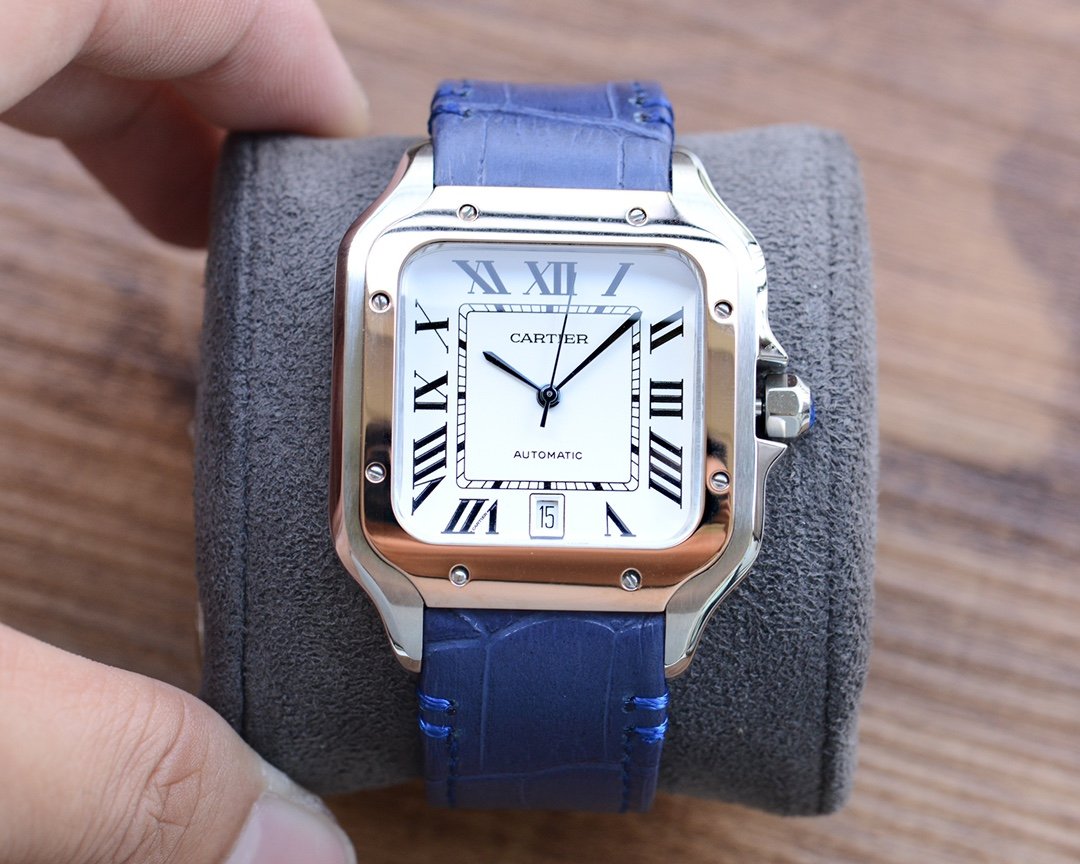 CARTIER SANTOS DE CARTIE 39MM GOLD STEEL CASE LEATHER STRAP