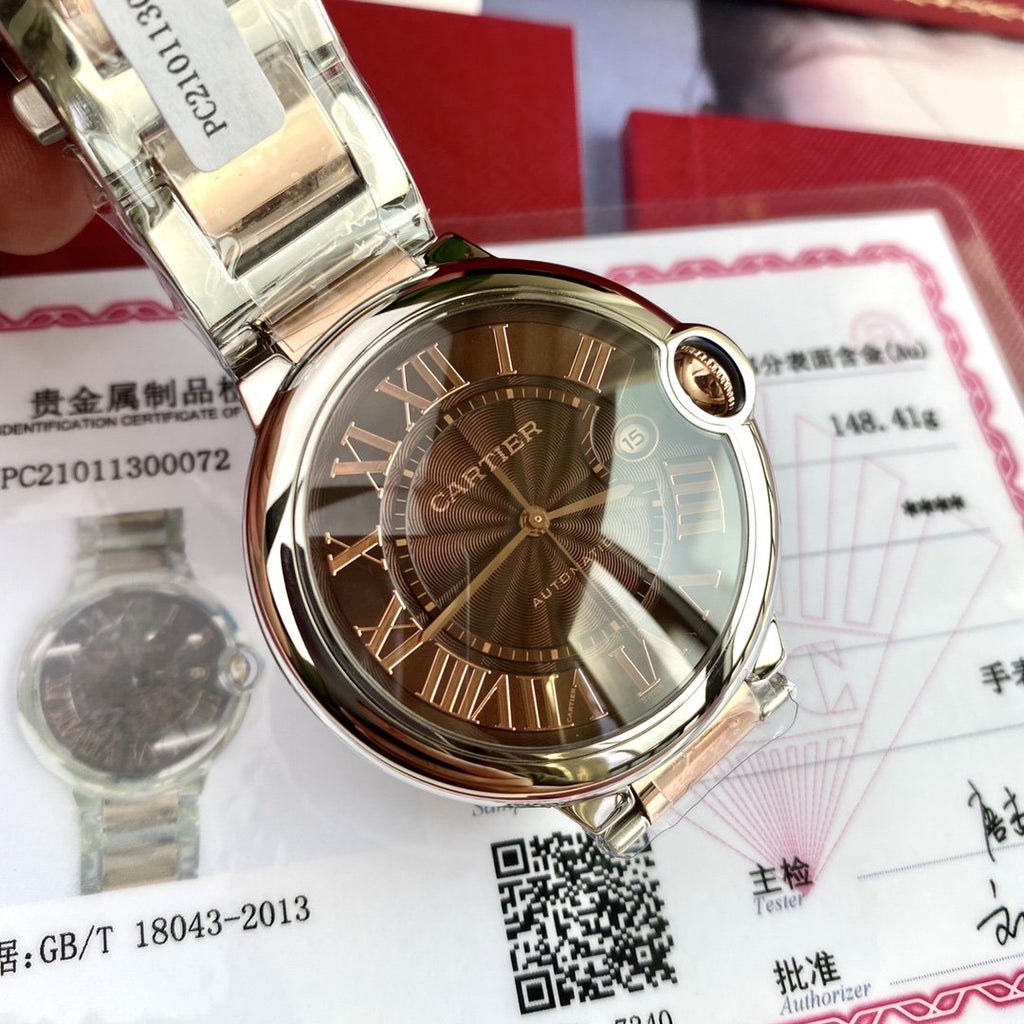 CARTIER BALLON BLEU 42 TWO TONE ROSE GOLD CASE BROWN DIAL
