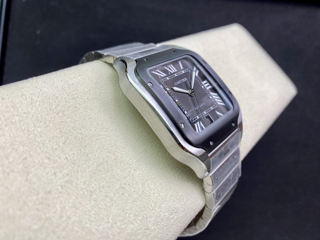 CARTIER SANTOS DE CARTIE LARGE STEEL CASE BLACK BEZEL WHITE DIAL