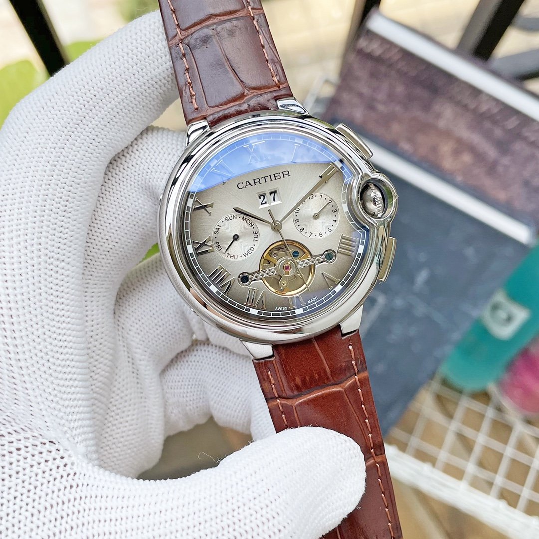 CARTIER BALLON BLEU DAY-DATE ANNUAL CALENDAR 42 LEATHER STRAP