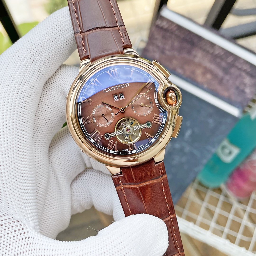CARTIER BALLON BLEU DAY-DATE ANNUAL CALENDAR 42 LEATHER STRAP