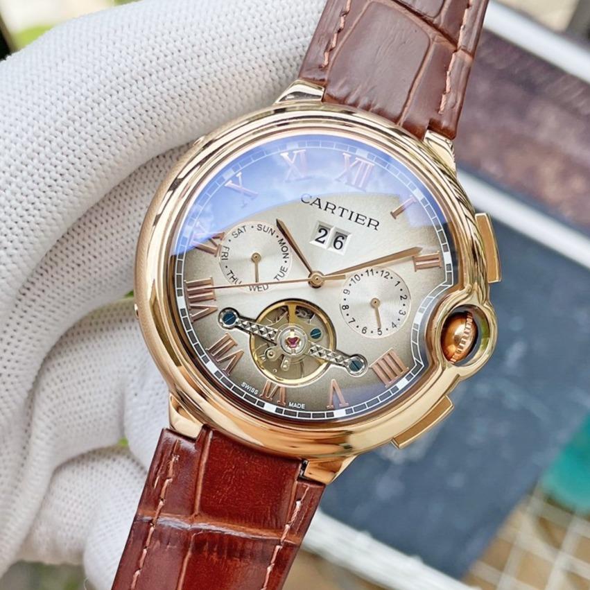 CARTIER BALLON BLEU DAY-DATE ANNUAL CALENDAR 42 LEATHER STRAP