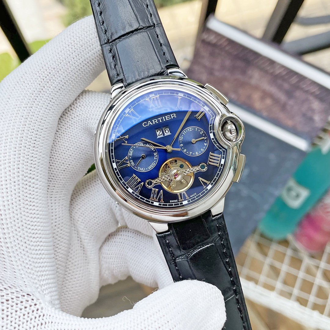 CARTIER BALLON BLEU DAY-DATE ANNUAL CALENDAR 42 LEATHER STRAP