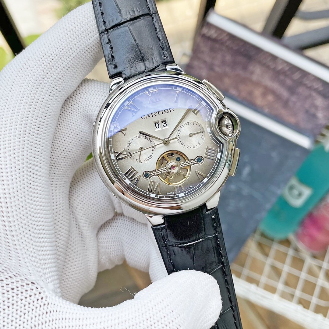 CARTIER BALLON BLEU DAY-DATE ANNUAL CALENDAR 42 LEATHER STRAP