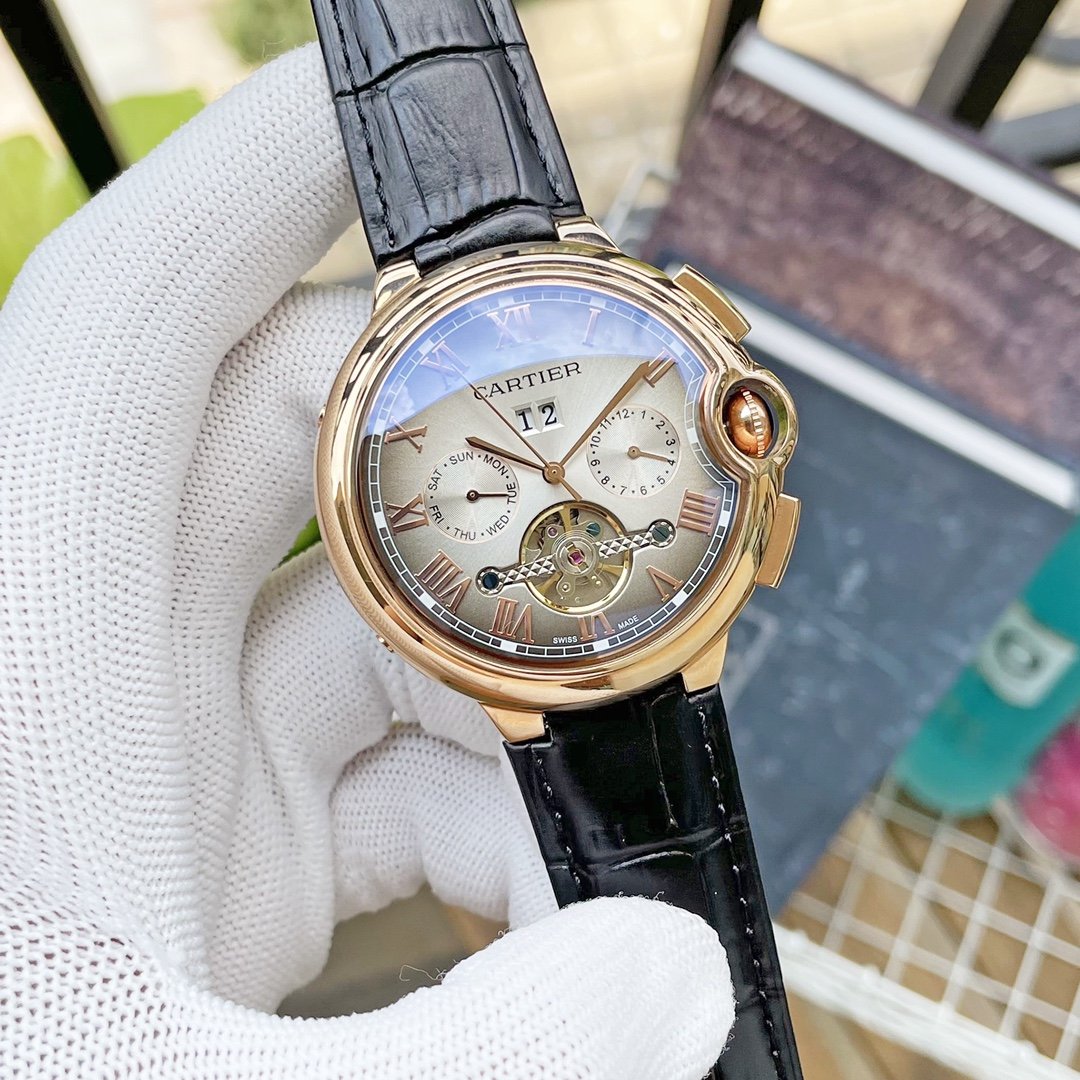 CARTIER BALLON BLEU DAY-DATE ANNUAL CALENDAR 42 LEATHER STRAP