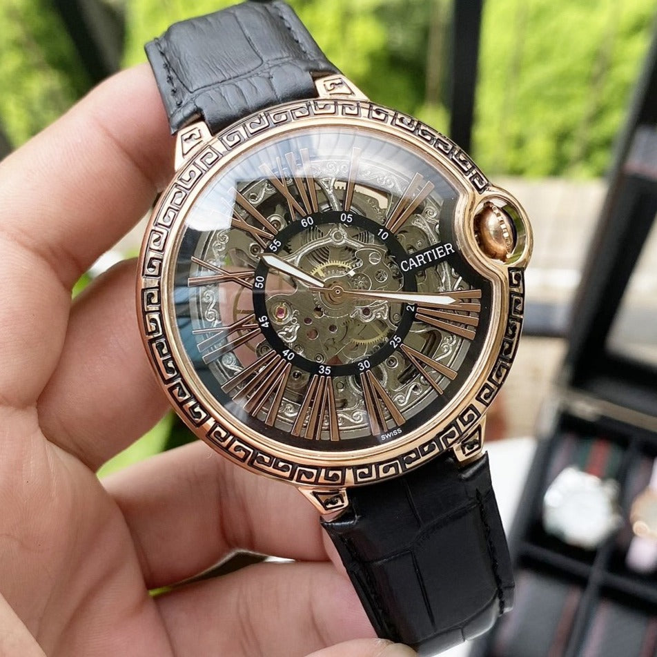 CARTIER BALLON BLEU 43 SKELETON HAND ENGRAVED LEATHER