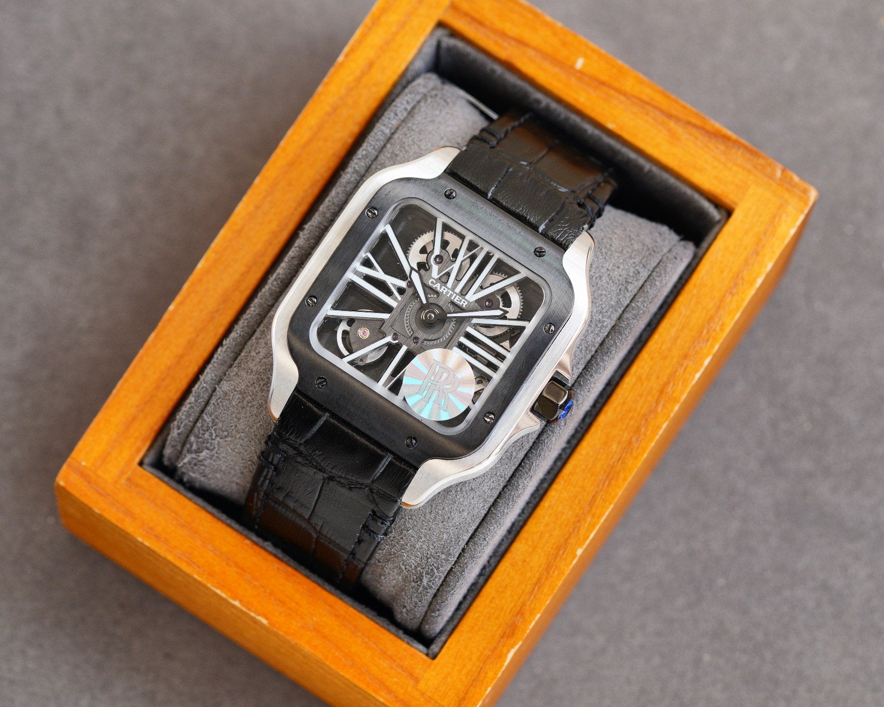 CARTIER SANTOS BLACK BEZEL SKELETON