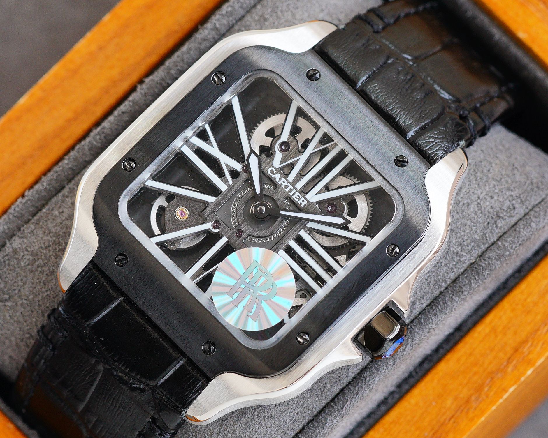 CARTIER SANTOS BLACK BEZEL SKELETON