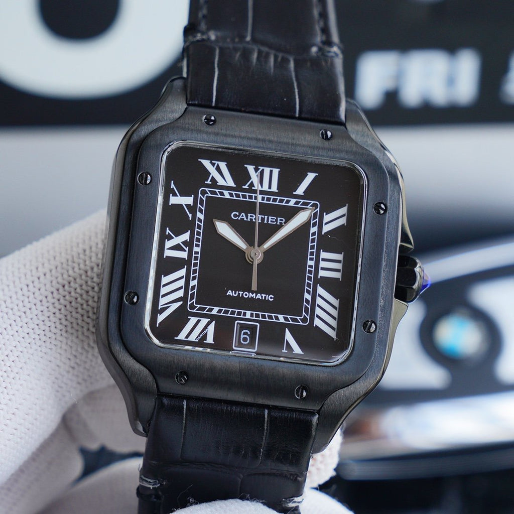 CARTIER SANTOS 40MM BLACK CASE LEATHER STRAP