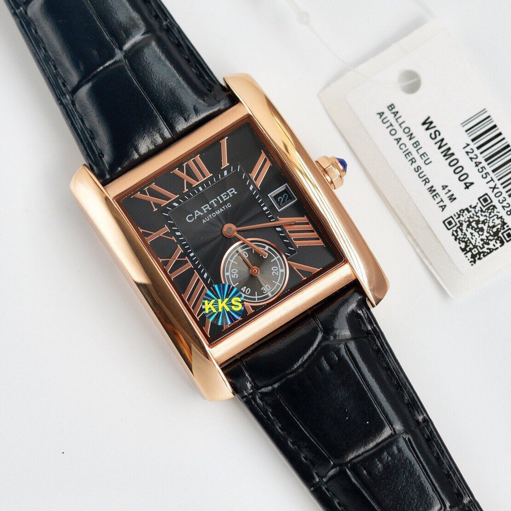 CARTIER TANK MC SECOND TIME ROSE GOLD CASE LEATHER