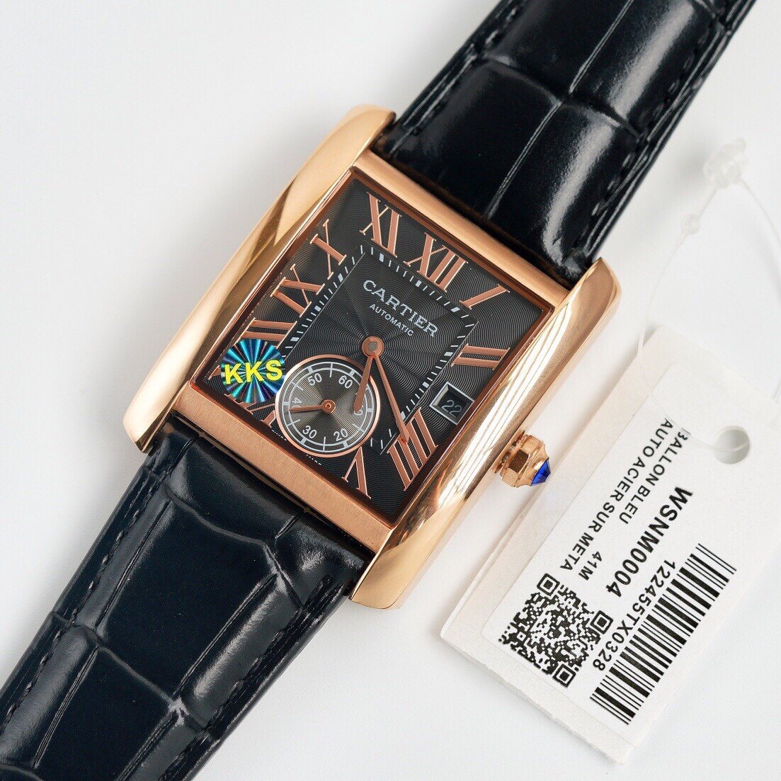 CARTIER TANK MC SECOND TIME ROSE GOLD CASE LEATHER
