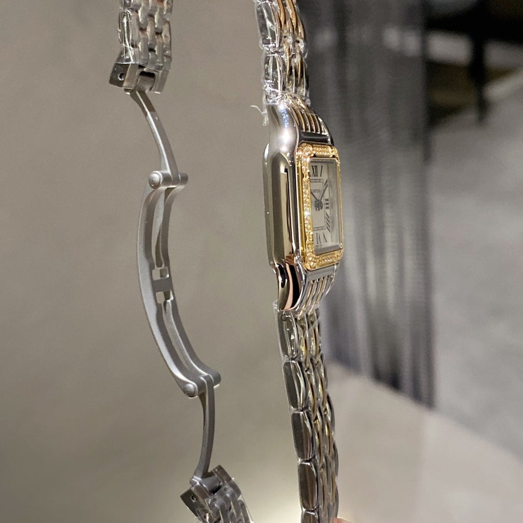CARTIER PANTHERE 22MM QUARTZ GOLD STEEL DIAMOND BEZEL