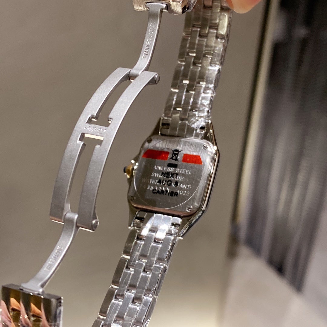 CARTIER PANTHERE 22MM QUARTZ GOLD STEEL DIAMOND BEZEL