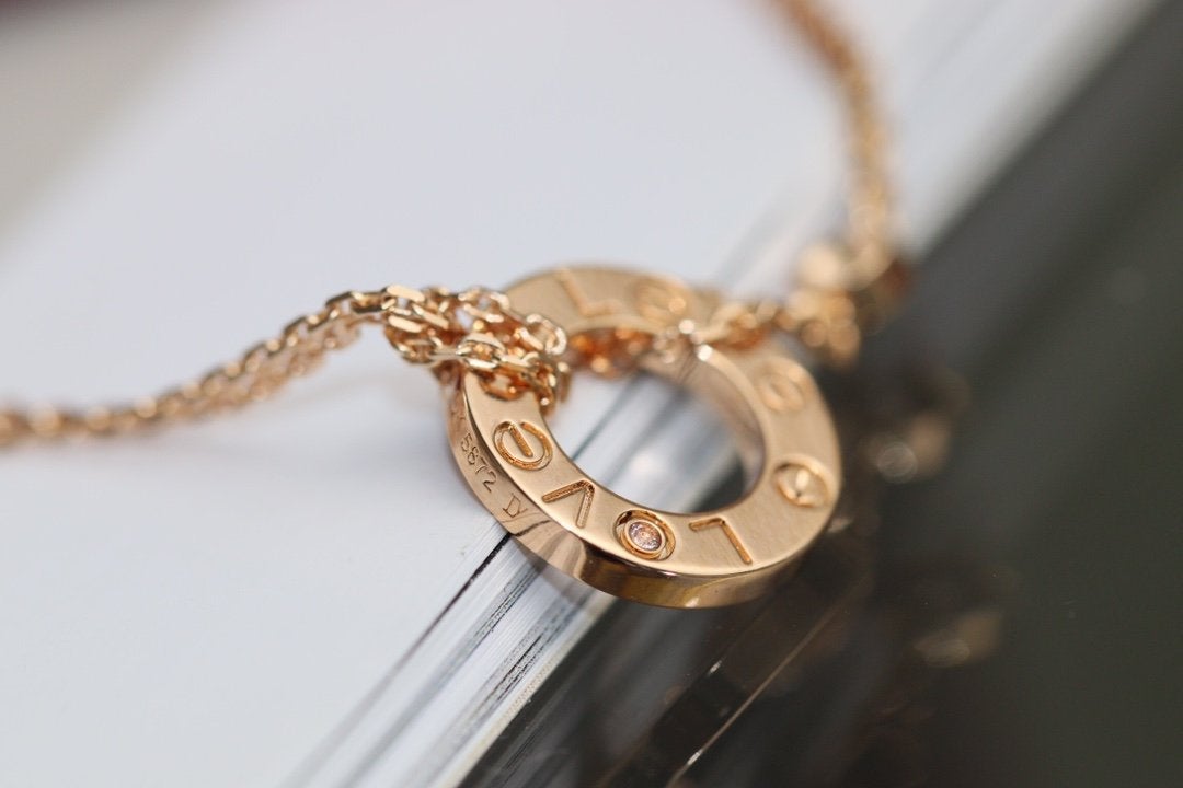 CARTIER LOVE NECKLACE ADJUSTABLE ROSE GOLD 2 DIAMOND