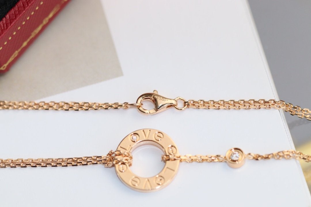 CARTIER LOVE NECKLACE ADJUSTABLE ROSE GOLD 2 DIAMOND