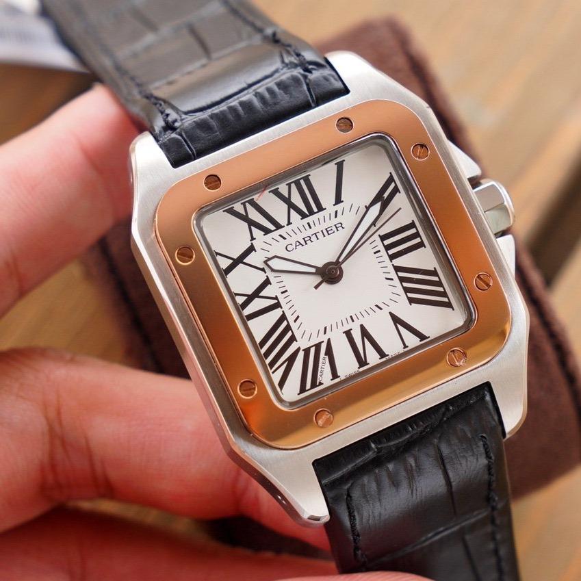 CARTIER SANTOS 100XL 42MM STAINLESS STEEL LEATHER