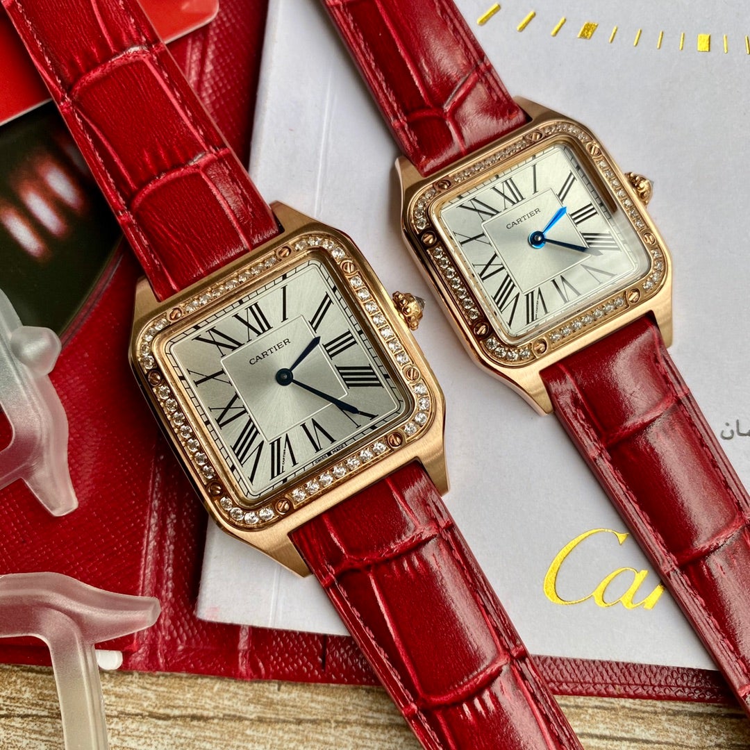 CARTIER SANTOS DUMONT QUARTZ ROSE GOLD CASE DIAMOND BEZEL