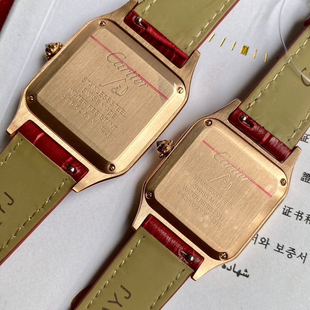 CARTIER SANTOS DUMONT QUARTZ ROSE GOLD CASE DIAMOND BEZEL