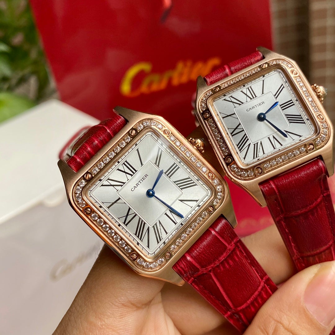 CARTIER SANTOS DUMONT QUARTZ ROSE GOLD CASE DIAMOND BEZEL