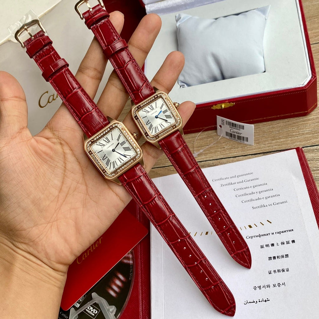 CARTIER SANTOS DUMONT QUARTZ ROSE GOLD CASE DIAMOND BEZEL