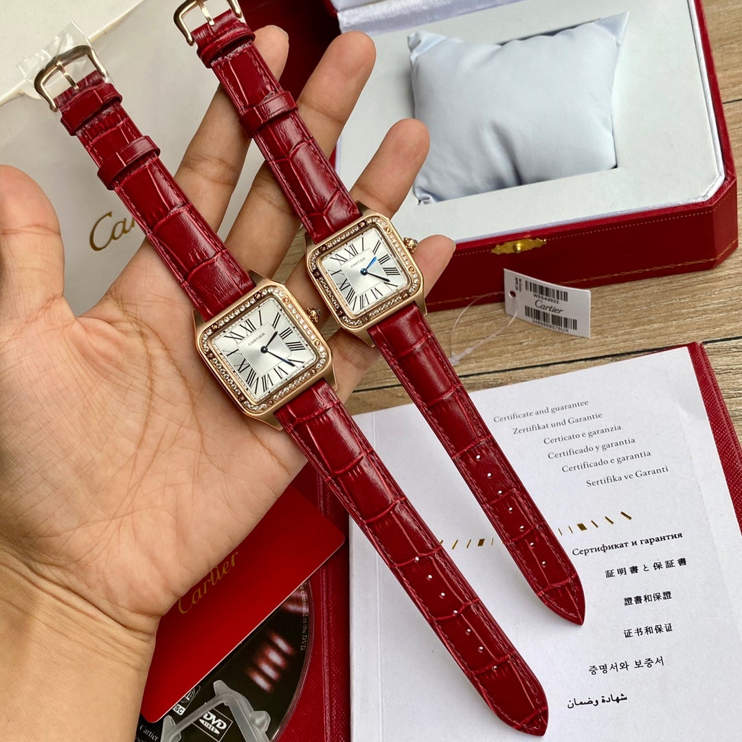 CARTIER SANTOS DUMONT QUARTZ ROSE GOLD CASE DIAMOND BEZEL