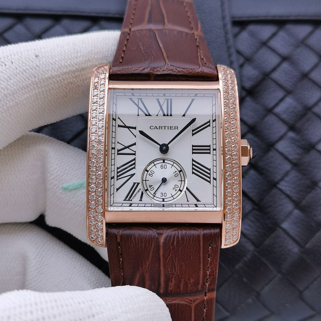 CARTIER TANK MC SECOND TIME ROSE GOLD DIAMOND BEZEL