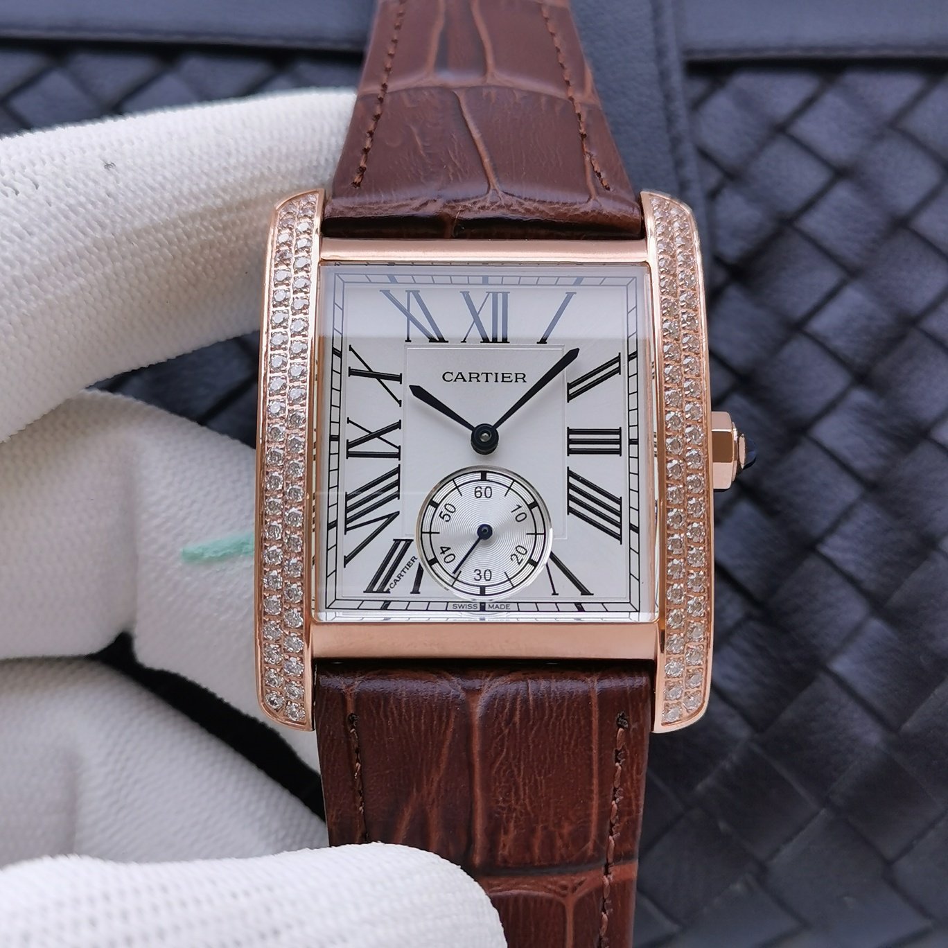 CARTIER TANK MC SECOND TIME ROSE GOLD DIAMOND BEZEL