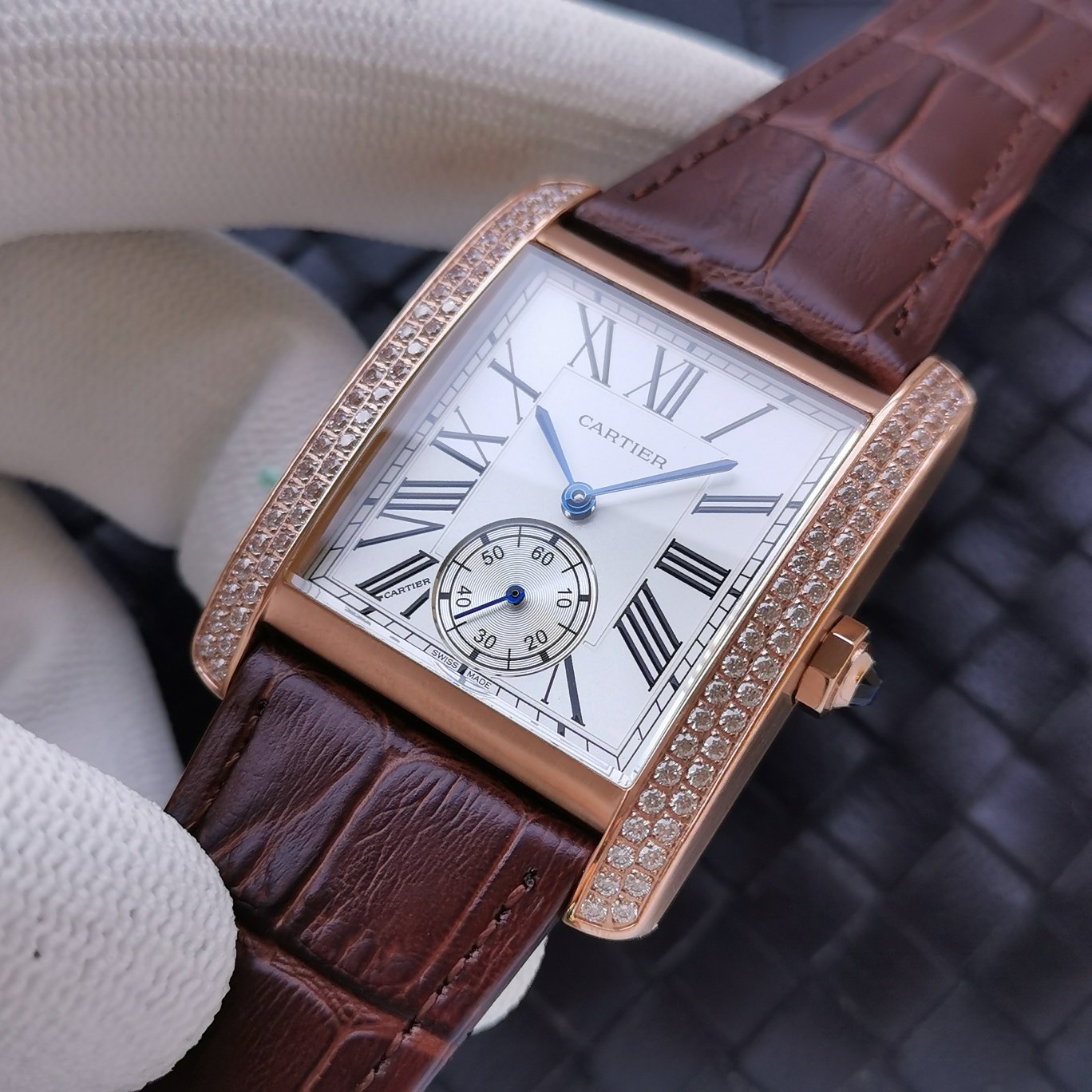 CARTIER TANK MC SECOND TIME ROSE GOLD DIAMOND BEZEL