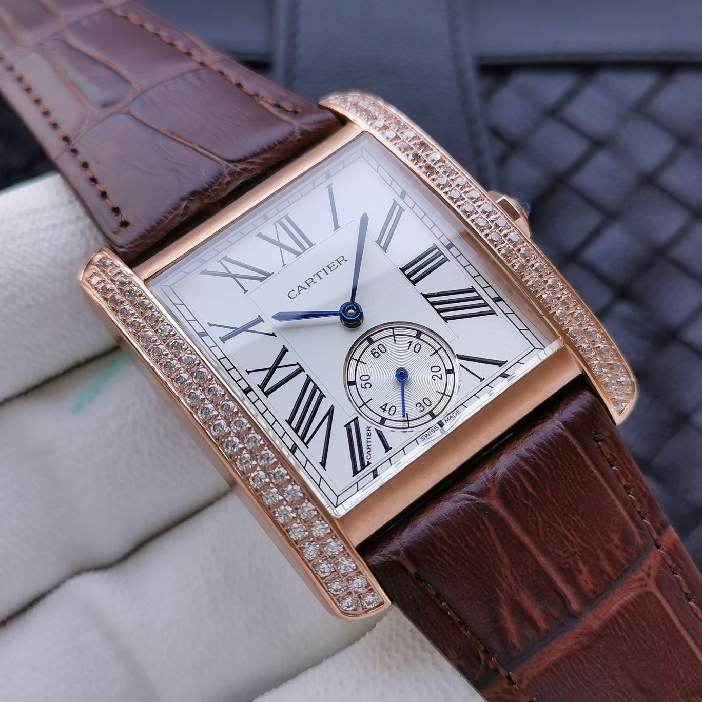 CARTIER TANK MC SECOND TIME ROSE GOLD DIAMOND BEZEL