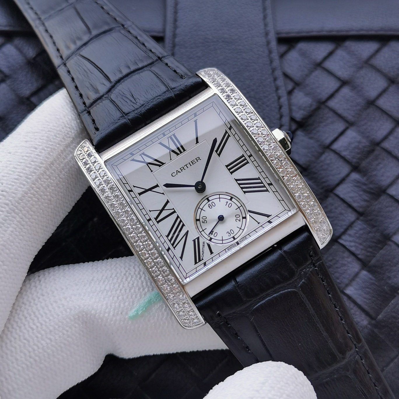 CARTIER TANK MC SECOND TIME STEEL CASE DIAMOND BEZEL